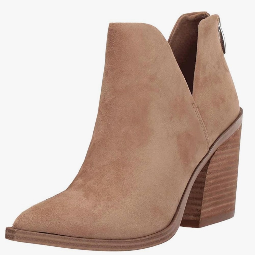New Tan Suede Ankle Boots Chunky Block Heel Booties Shoes Fall Winter